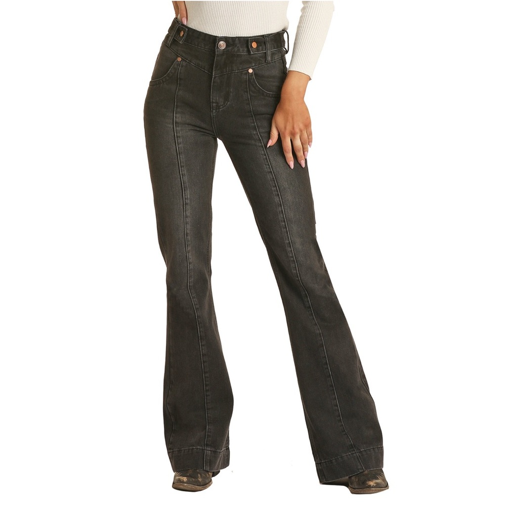 High-Rise Black Flare Jeans for Women — Sleek Wide-Leg Fit - Picture 1 of 15